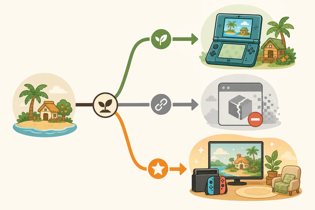 Mapa editorial separando Tomodachi Life de 3DS, Citra e Living the Dream no Switch