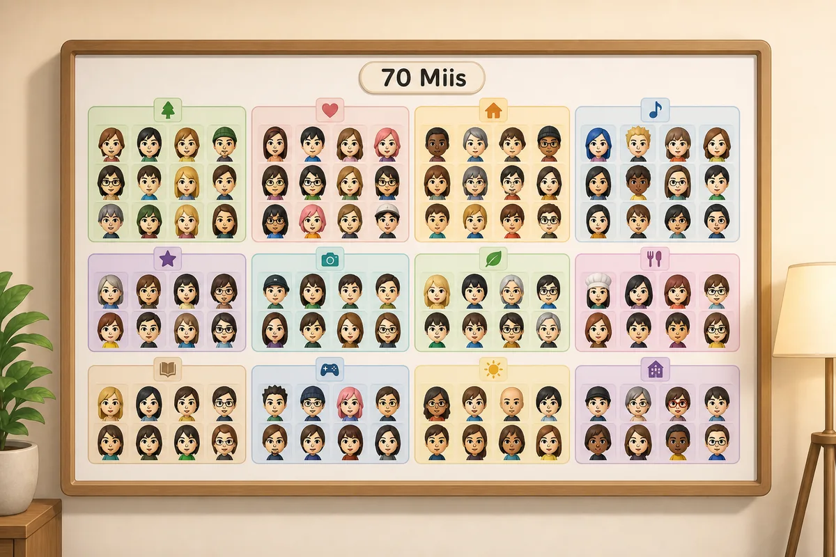 70人のMii上限を意識したトモダチライフの住民ボード風編集イラスト