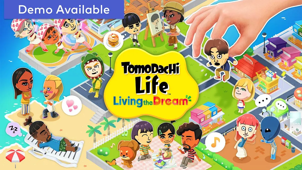 Arte oficial de Living the Dream com Miis numa ilha